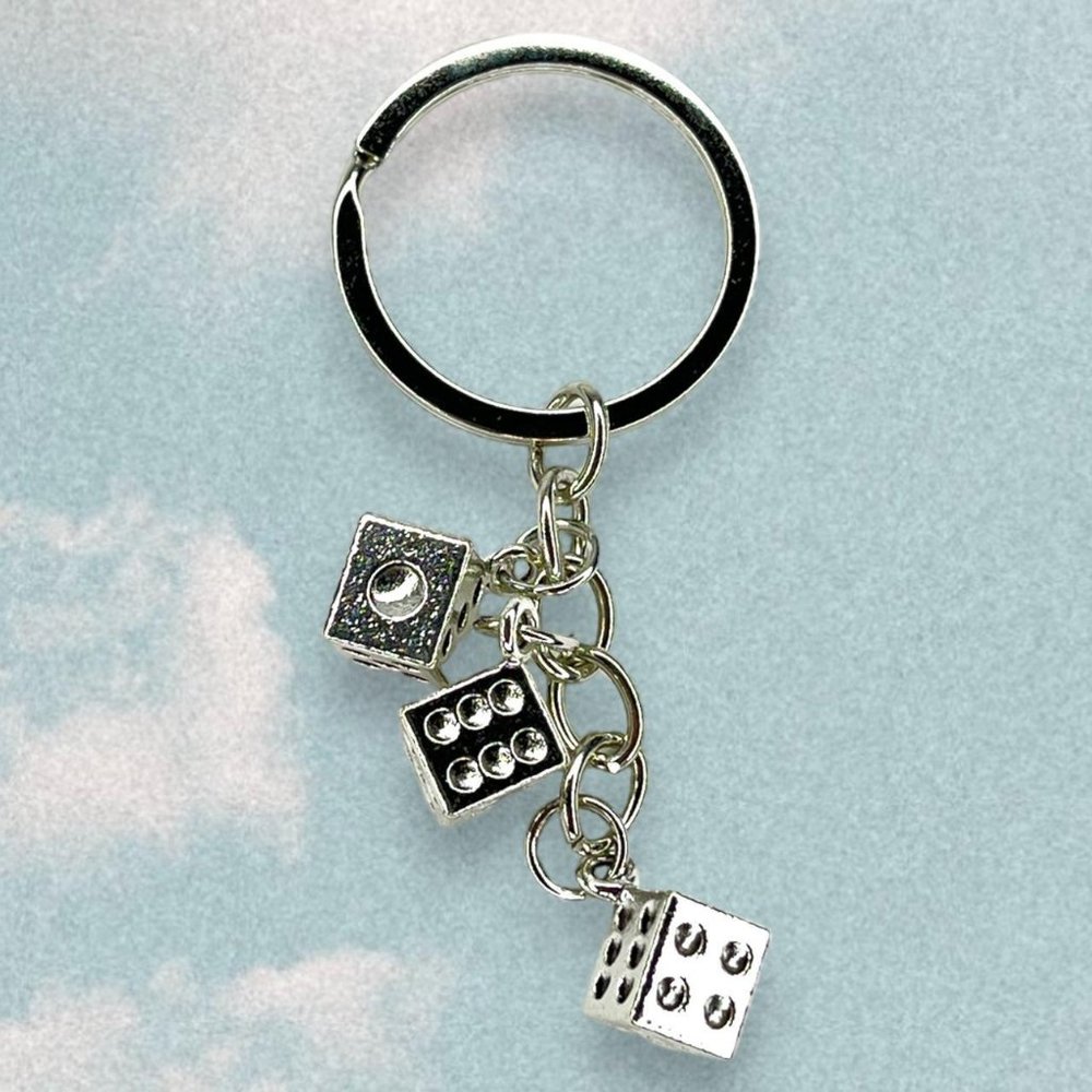 Y2k punk silver dice key chain